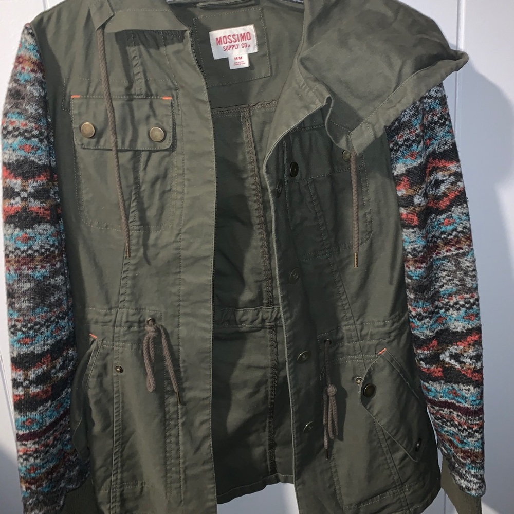Green Cargo Jacket with Pattern Sleeve